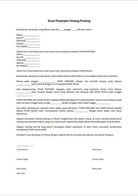 Contoh Surat Perjanjian Pelunasan Hutang 2