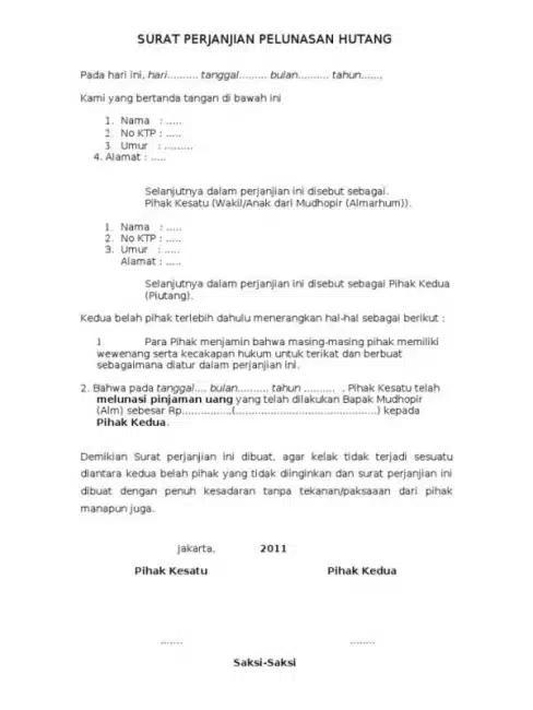 Contoh Surat Perjanjian Pelunasan Hutang 3