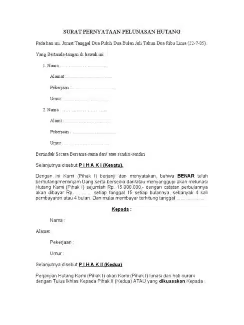 Contoh Surat Perjanjian Pelunasan Hutang 4