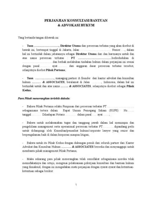 Perjanjian Konsultasi merupakan salah satu contoh kontrak bisnis