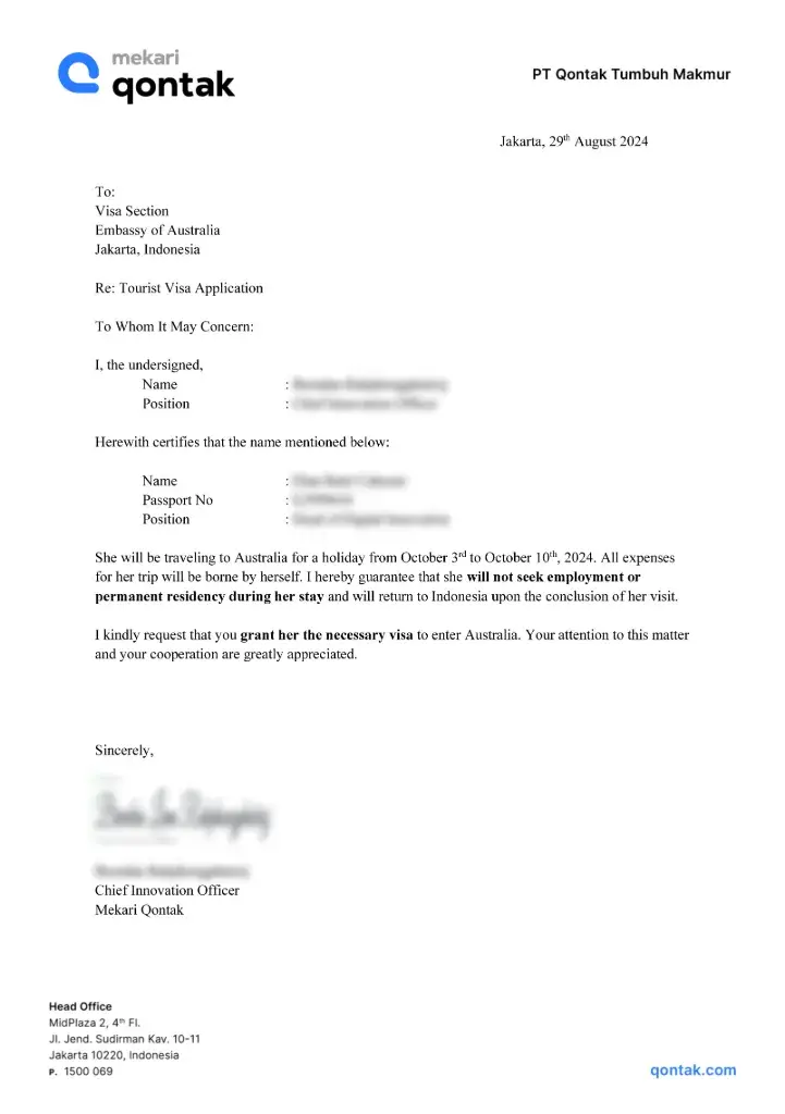 Surat Keterangan Kerja untuk Membuat Visa