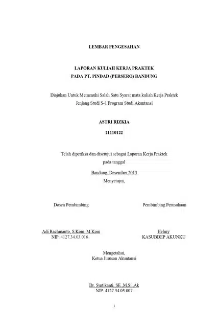 Lembar Pengesahan Laporan PKL