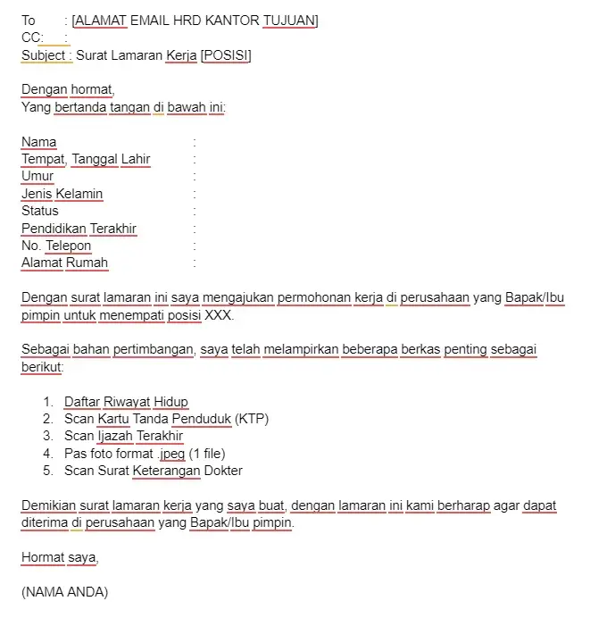 Contoh Lamaran Kerja via Email Indonesia Umum