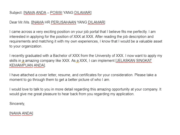 Contoh Surat Lamaran Kerja via Email Inggris untuk Fresh Graduate