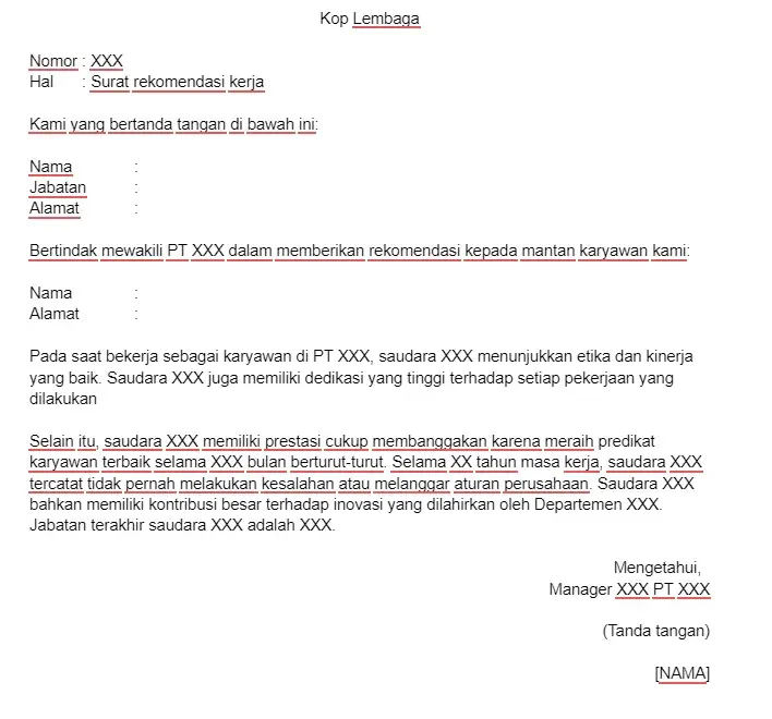 Contoh Surat Rekomendasi Atasan Indonesia