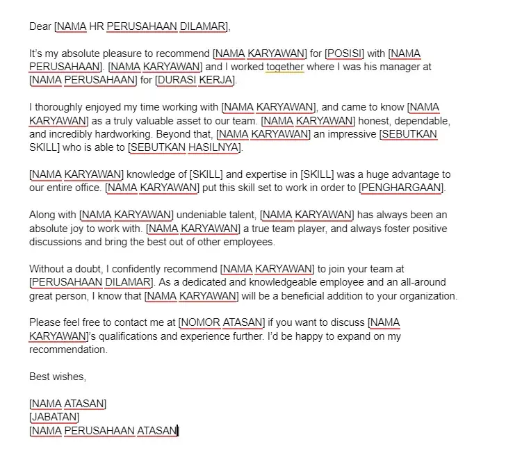 Contoh Surat Rekomendasi Atasan Inggris