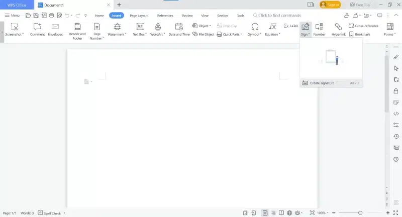 langkah kedua cara membuat tanda tangan di WPS Office