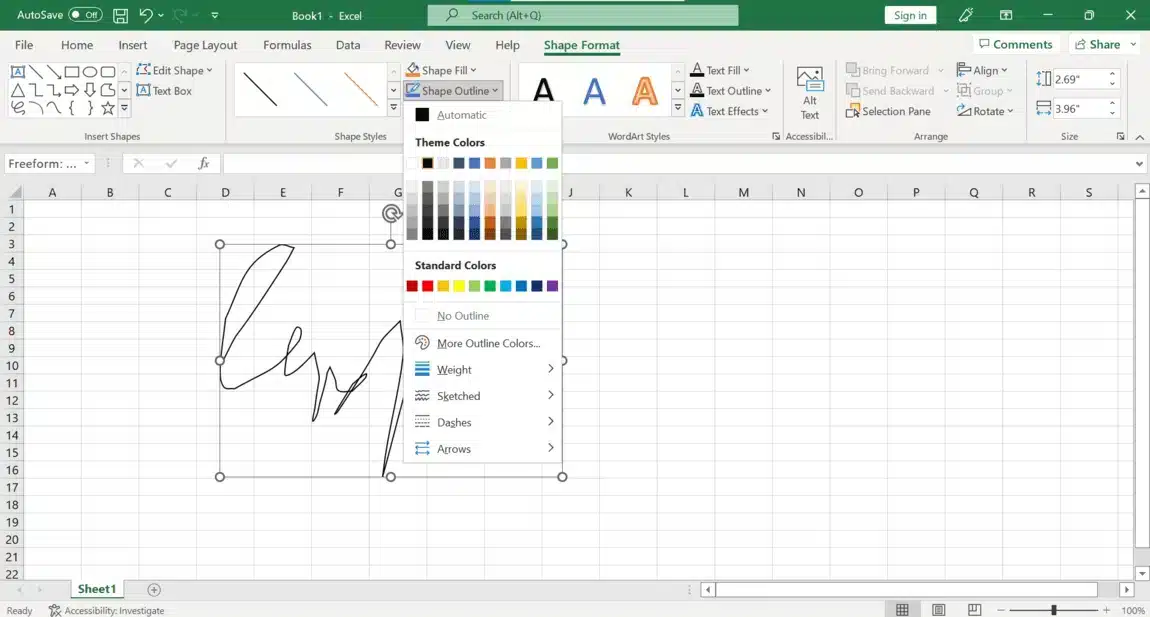 langkah ketiga cara membuat ttd di excel secara manual