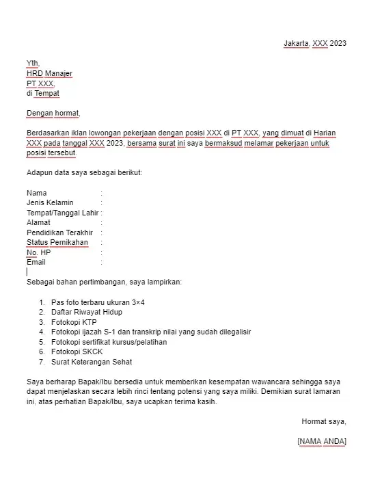 Contoh Surat Lamaran Pekerjaan Berdasarkan Iklan di Koran