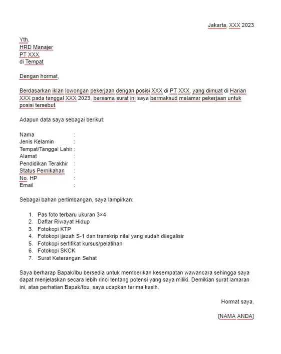 Contoh Surat Lamaran Pekerjaan Berdasarkan Iklan di Radio