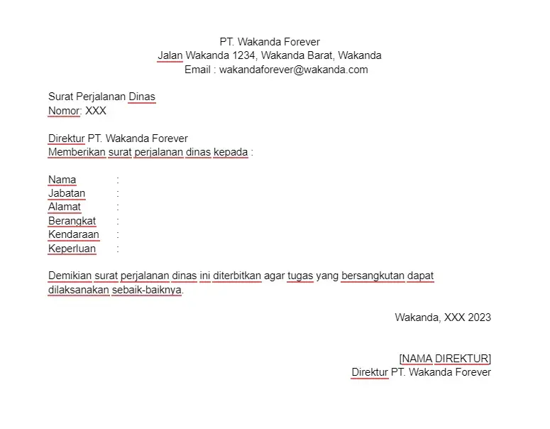 Contoh Surat Perjalanan Dinas Sederhana