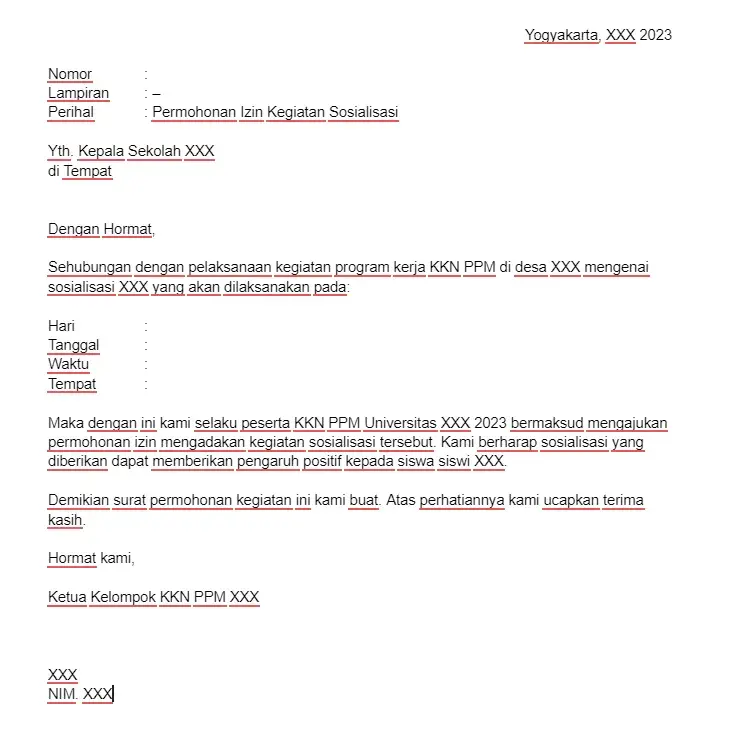 Contoh Surat Permohonan Izin Sosialisasi Kegiatan KKN