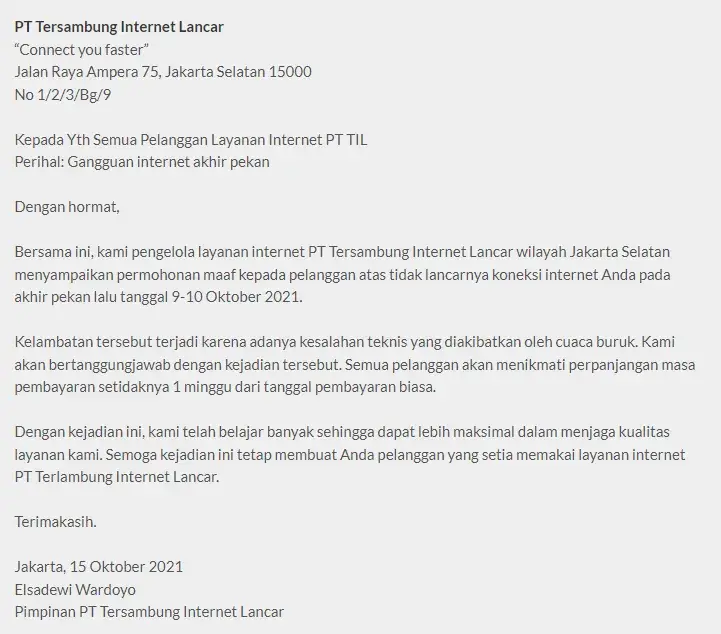 Contoh Surat Permohonan Maaf ke Pelanggan