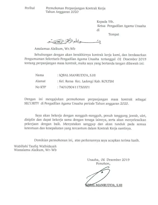 Contoh Surat Permohonan Perpanjangan Kontrak Kerja 2