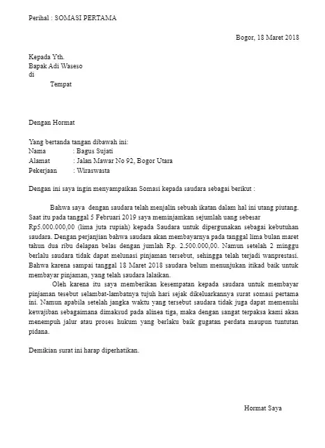 Contoh Surat Somasi Penagihan Hutang 2