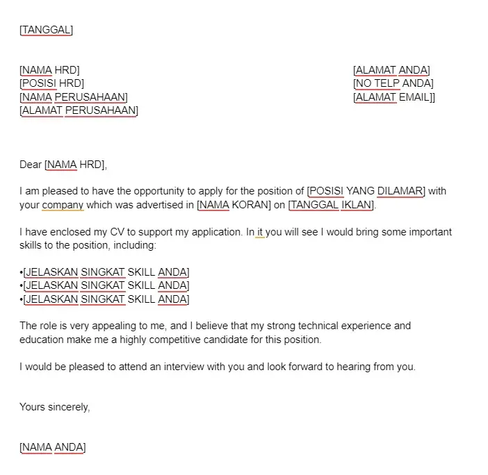 Lamaran Pekerjaan Berdasarkan Iklan di Koran Bahasa Inggris