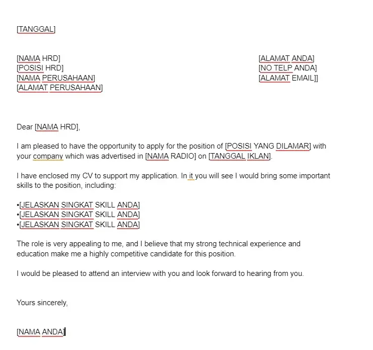 Lamaran Pekerjaan Berdasarkan Iklan di Radio Bahasa Inggris