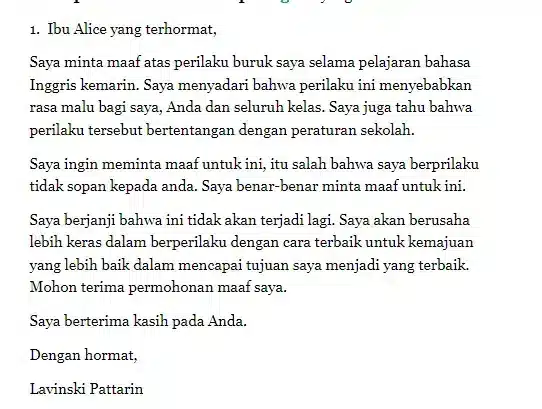 Surat Permohonan Maaf ke Guru