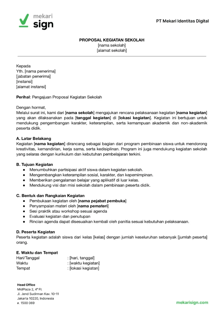 Contoh Proposal Kegiatan Sekolah | PDF - Mekari Sign