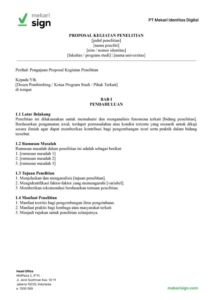 Contoh proposal kegiatan Penelitian - Mekari Sign