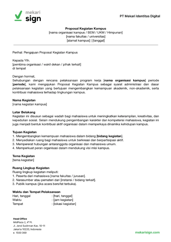 Contoh proposal kegiatan kampus - Mekari Sign
