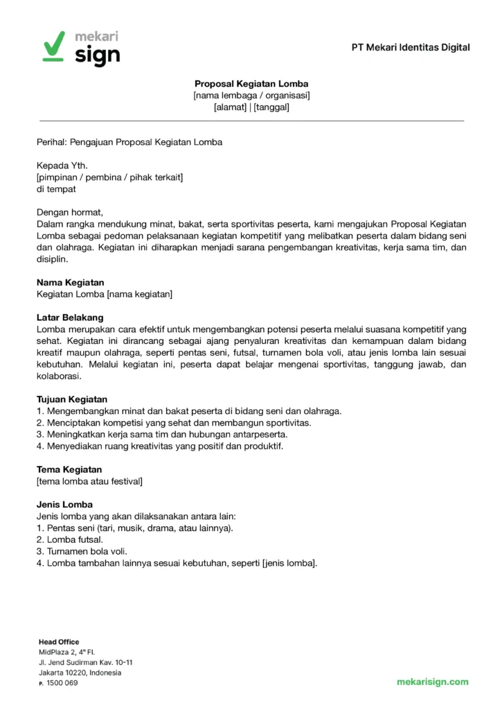 Contoh proposal kegiatan lomba - Mekari Sign