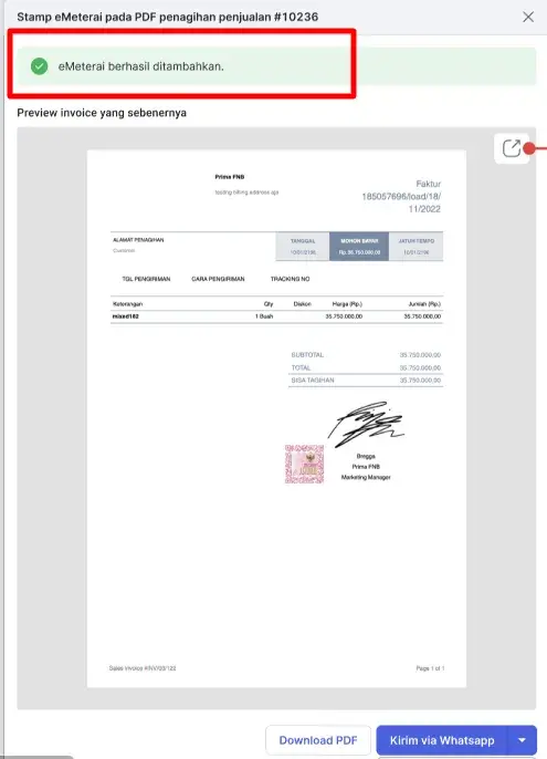 gambar akun Jurnal Terhubung dan Memiliki Kuota eMeterai