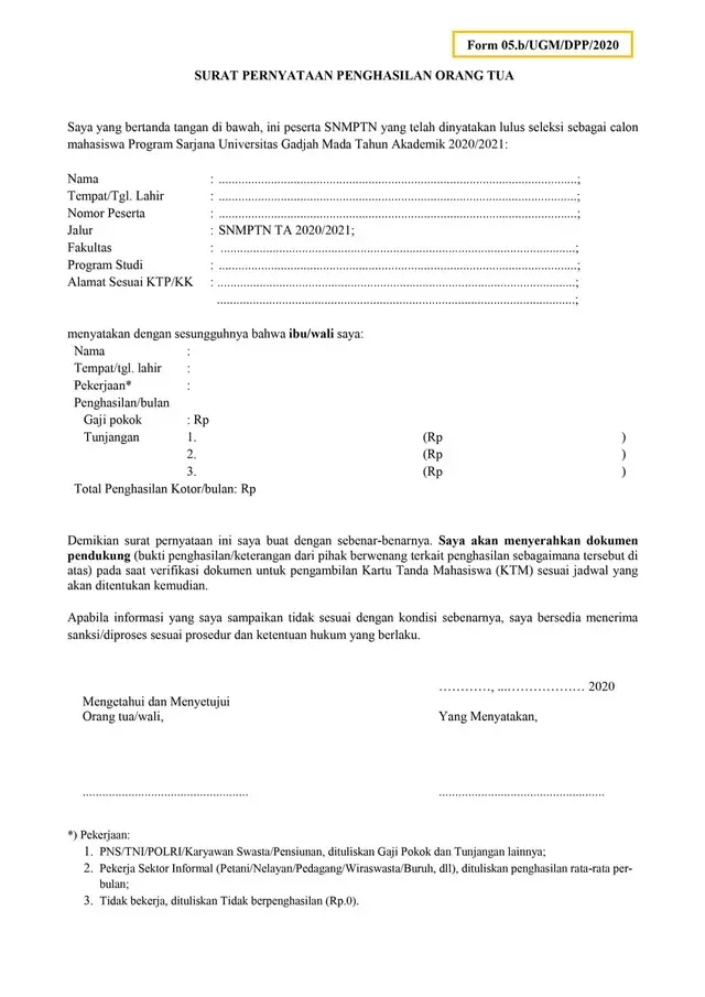Contoh Surat Keterangan Penghasilan Orang Tua