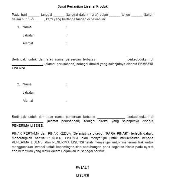 contoh perjanjian lisensi