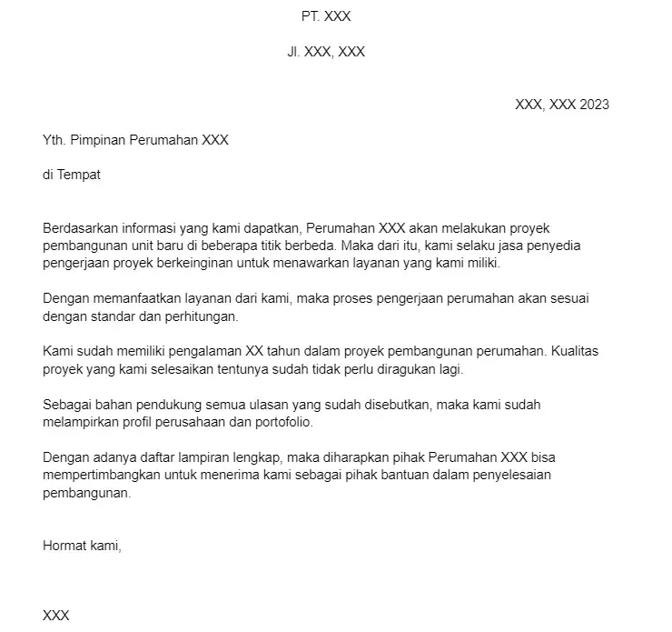 contoh surat penawaran proyek perumahan