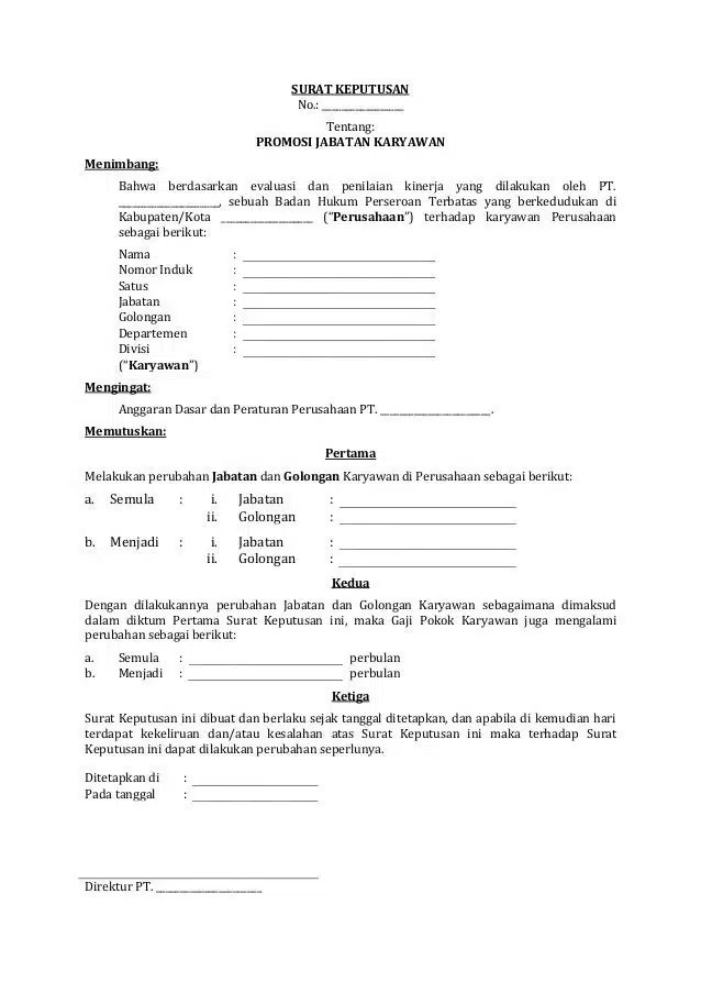 Contoh Surat Promosi Jabatan dengan Keterangan Lengkap