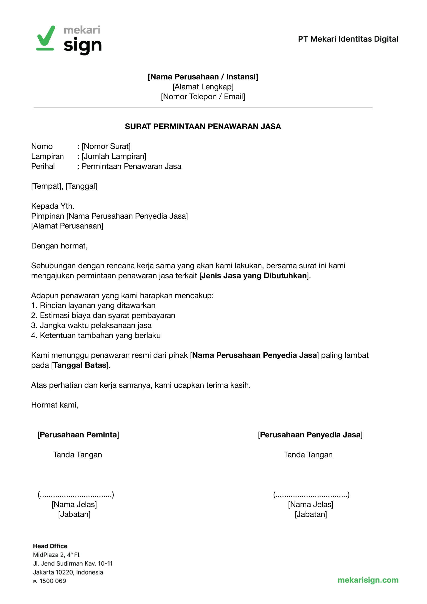 Contoh Surat Permintaan Penawaran Jasa - Mekari Sign