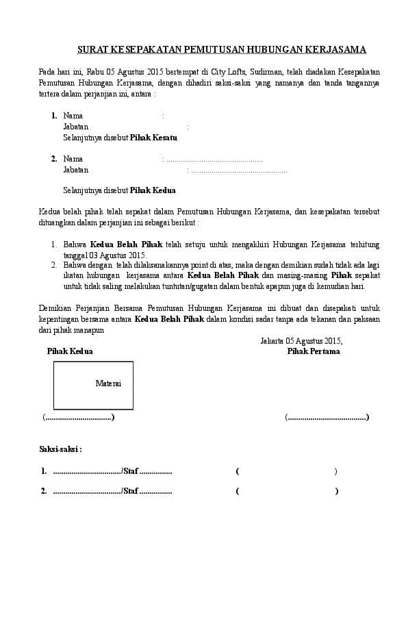 Contoh Surat Kesepakatan PHK