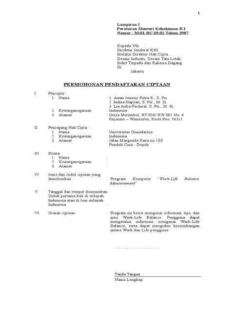 Contoh Surat Permohonan Hak Cipta Program Komputer