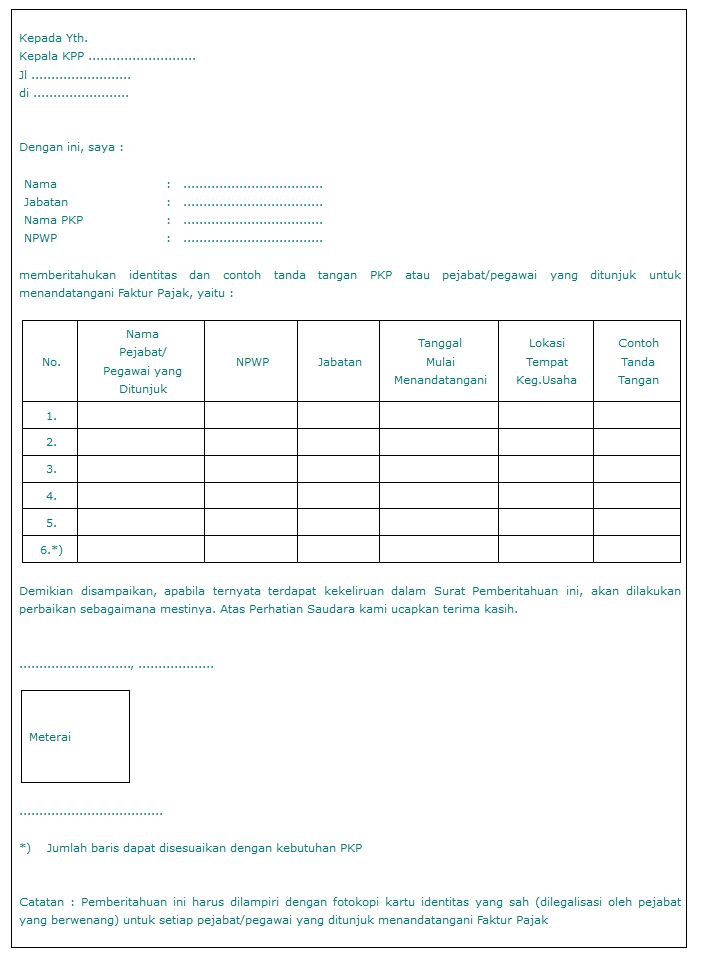 Spesimen tanda tangan faktur pajak