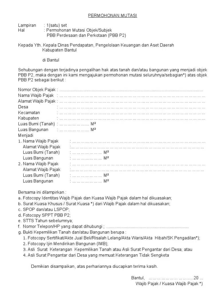 surat permohonan balik nama pbb