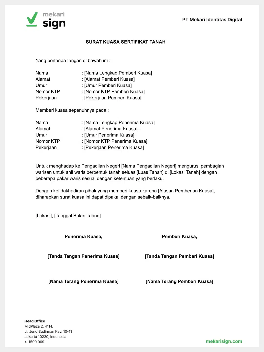 surat kuasa ahli waris pengambilan sertifikat tanah