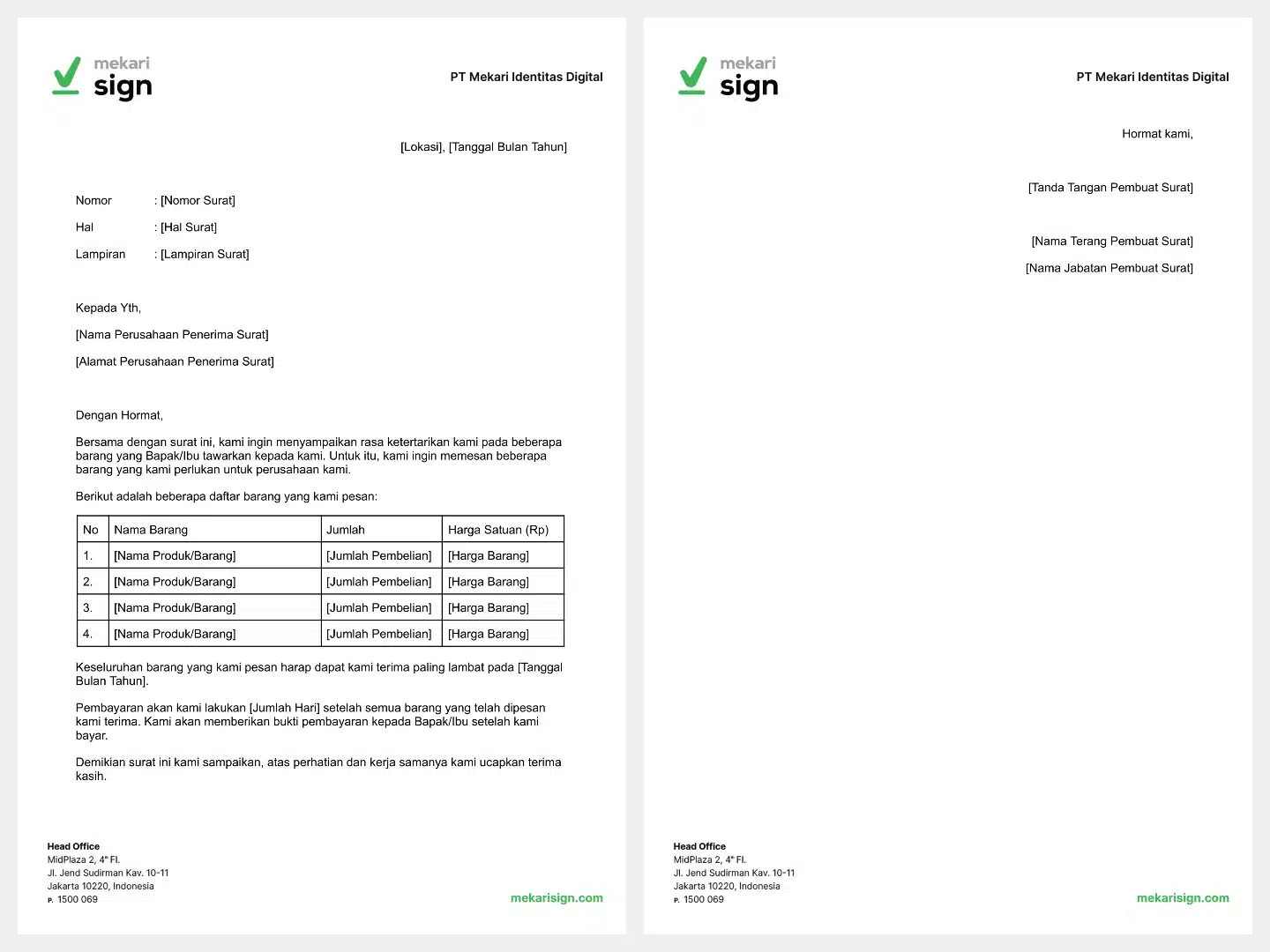 surat pesanan korespondensi