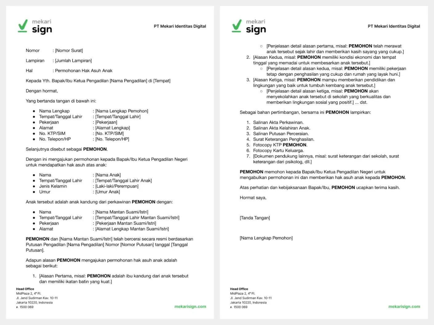 Detail Surat Permohonan Hak Asuh Anak - Mekari Sign