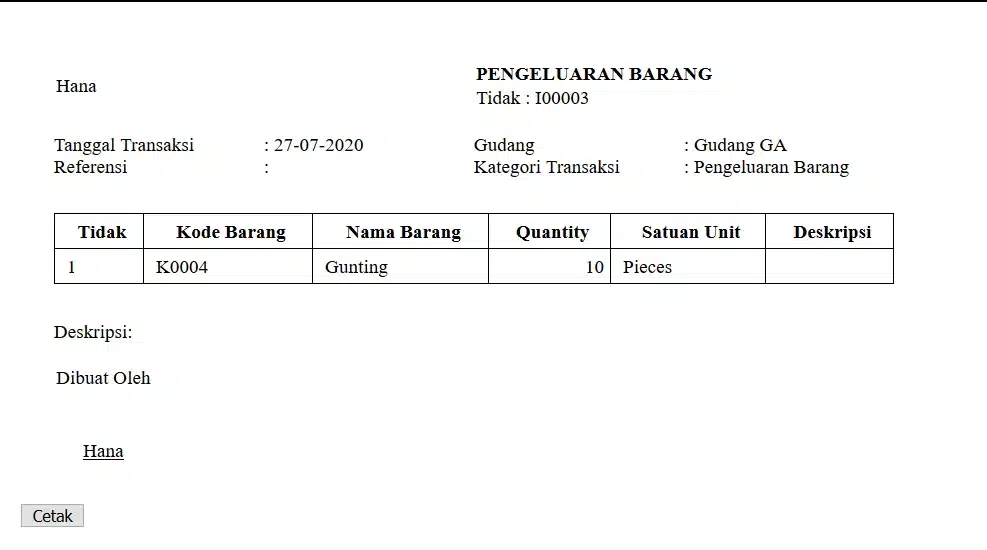 contoh bukti pengeluaran barang gudang peralatan