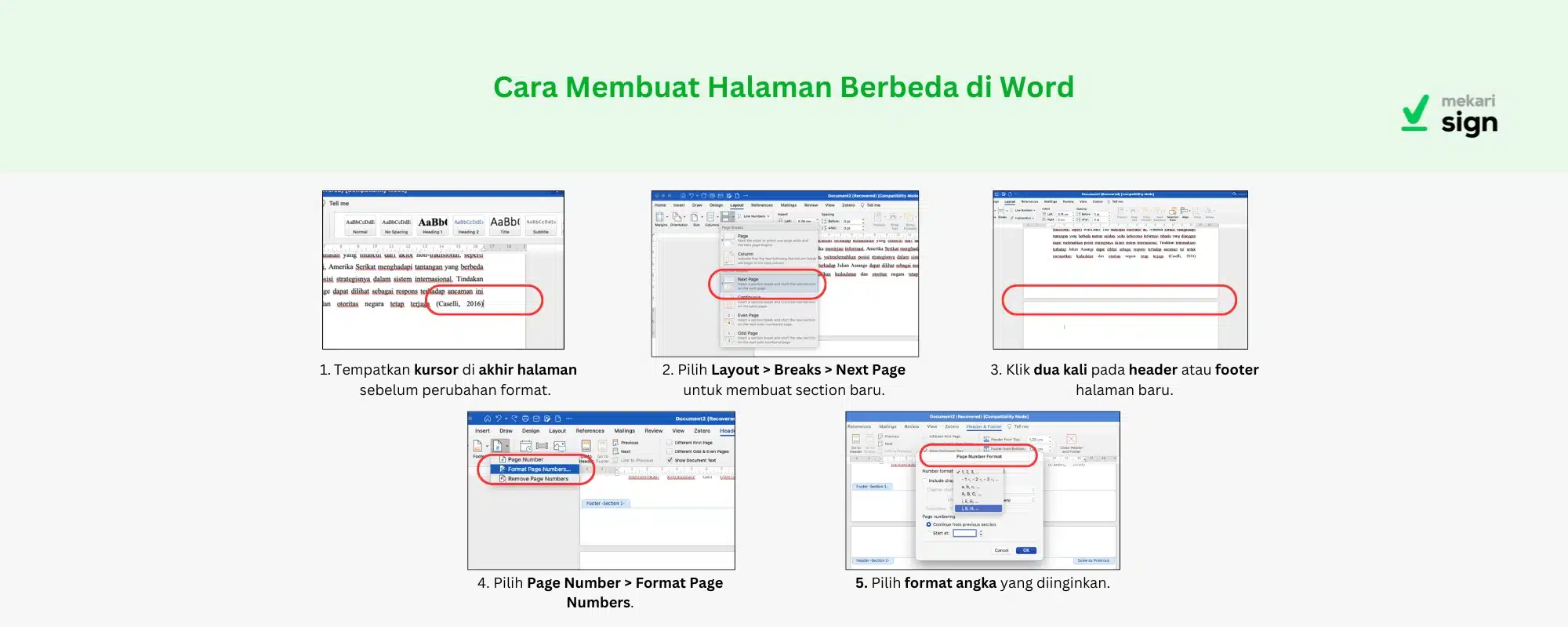 Format Halaman Berbeda di Word