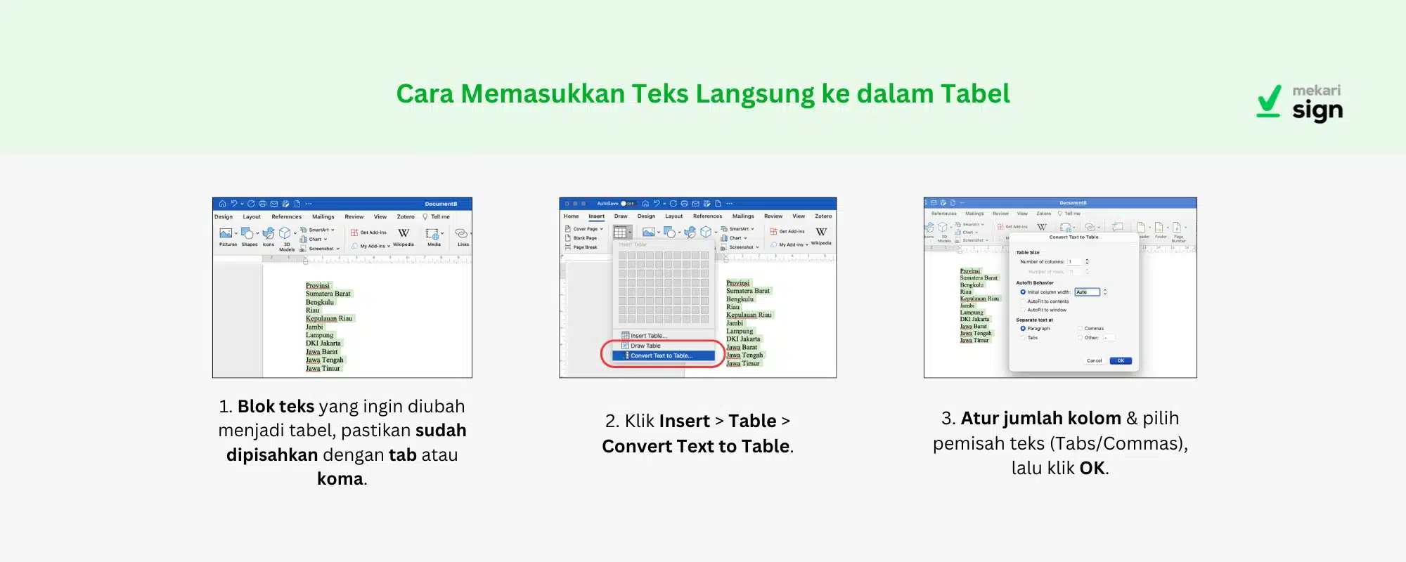 Cara Memasukkan Teks Langsung ke dalam Tabel