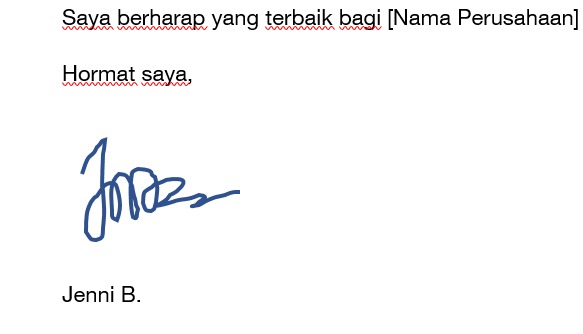 tanda tangan yang digambar di Word siap digunakan