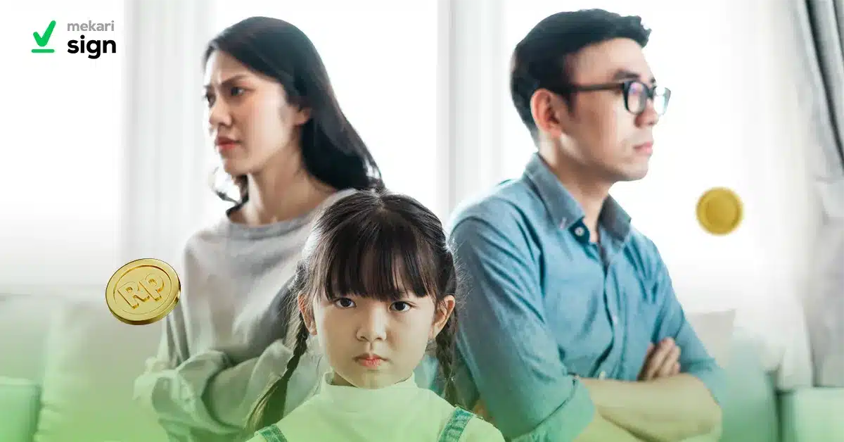 Ilustrasi keluarga dengan anak di tengah orang tua yang berselisih tentang harta gono gini