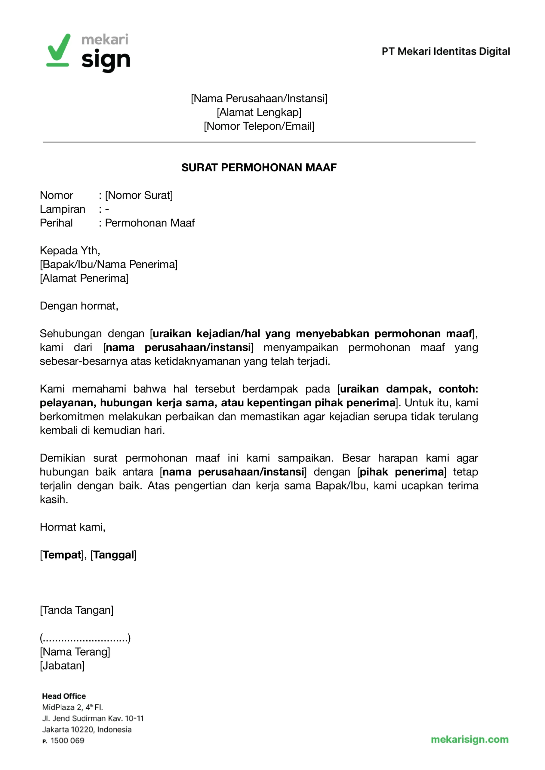 Contoh Surat Permohonan Maaf - Mekari Sign