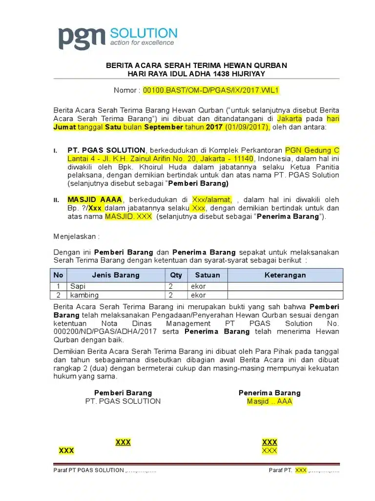 Contoh Berita Acara Serah Terima Hewan Ternak