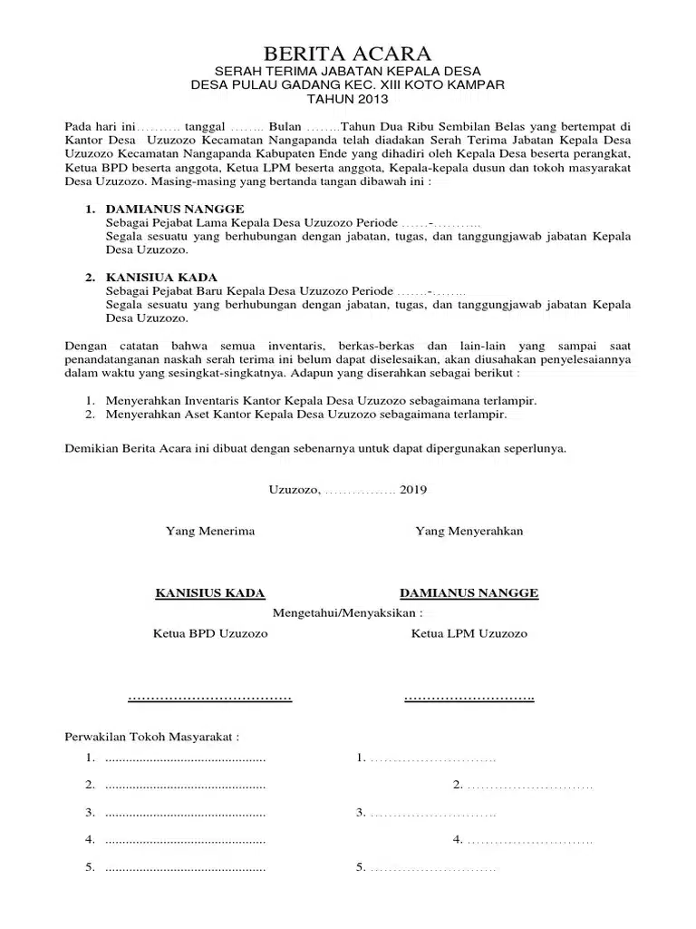 Contoh Berita Acara Serah Terima Jabatan Kepala Desa